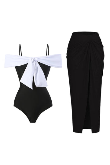 Noir Une pièce épaules froides Maillot de bain de plage